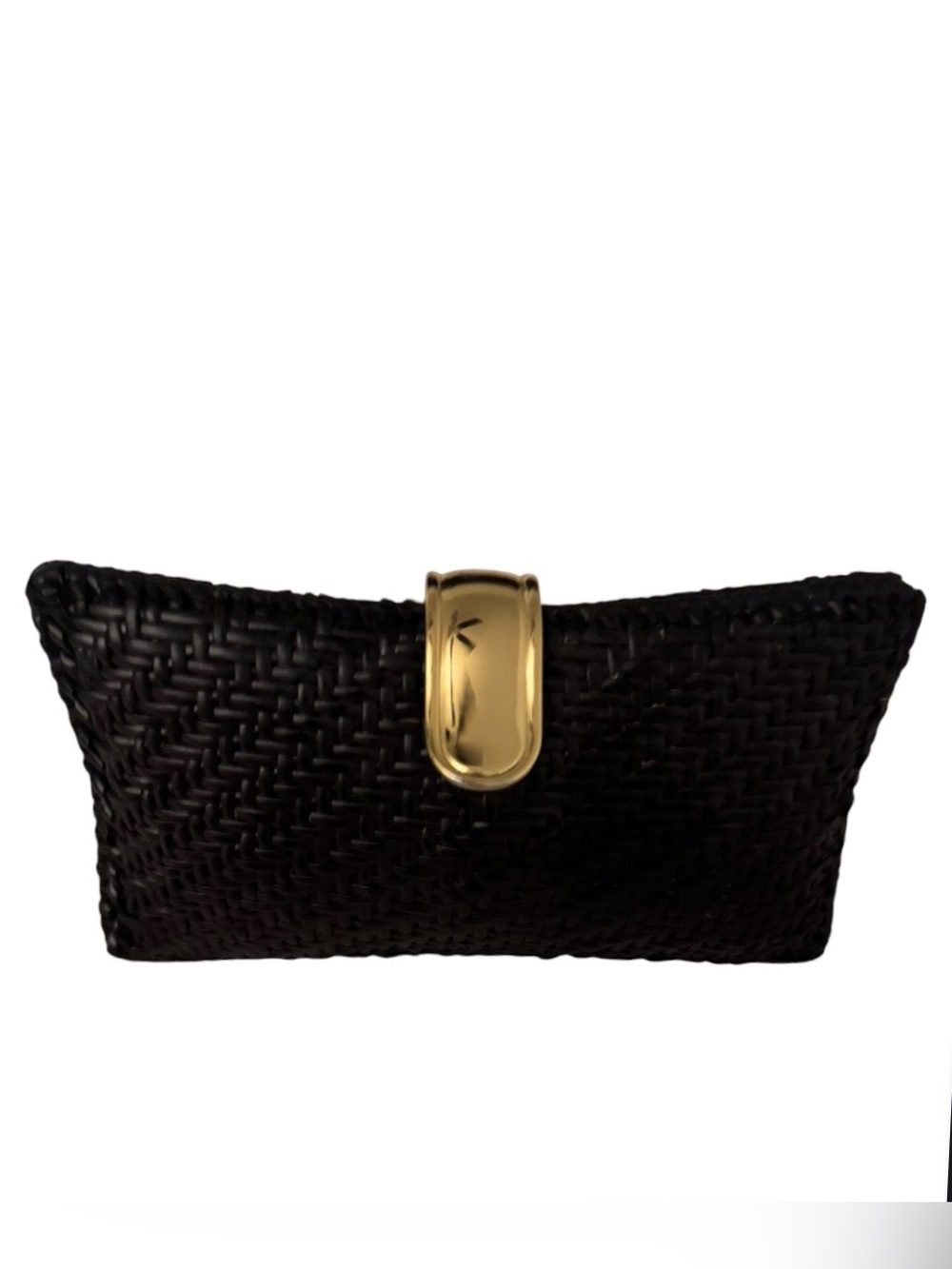 Vintage J. McLaughlin Black Woven Gold Chain Shoulder Evening Clutch